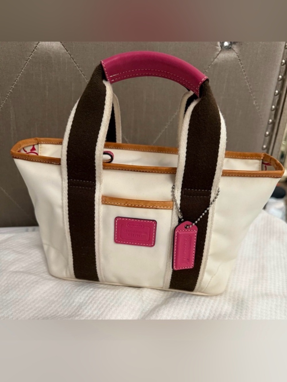 Vintage Coach Hamptons White & Pink Mini Tote Bag